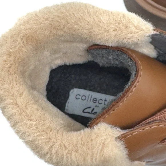 Clarks Leighly Lace Up Leather Boots with Faux Fur Cuff Brown Size 8 - Picture 7 of 11